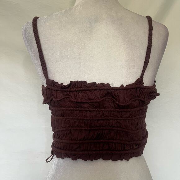 Urban Outfitters Ruch Button Crop Tank Womens Top Sz Med Chocolate Boho Layer - Picture 6 of 12